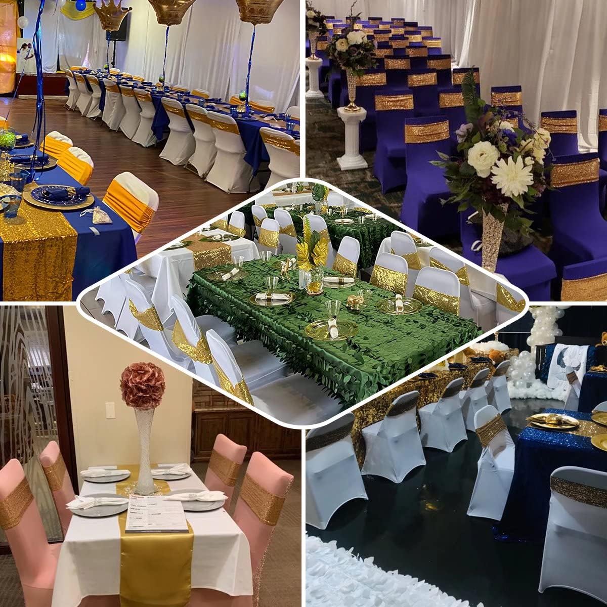 Bandas elásticas de lentejuelas para silla, lazos de poliéster de elastano para fiestas, hoteles, bodas, banquetes, decoración, 6 unidades, lavanda