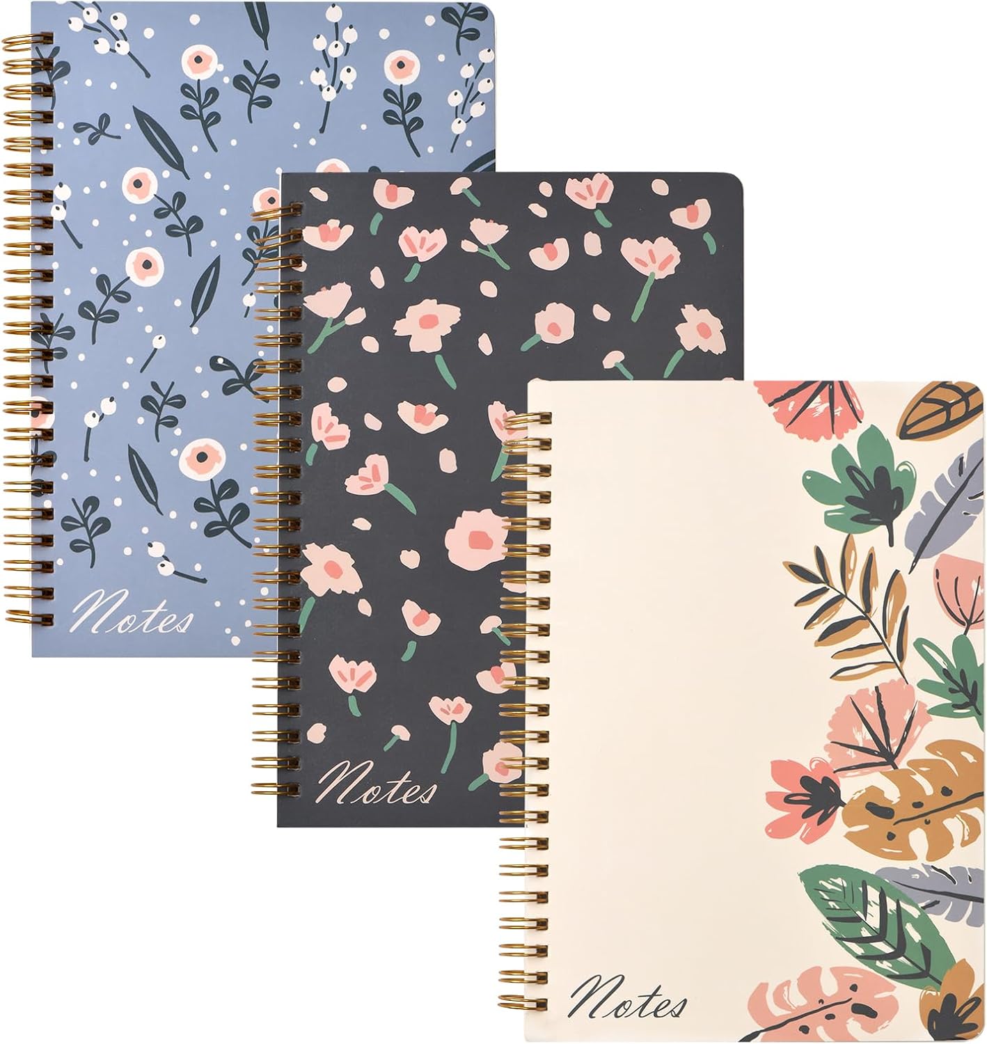 Cuaderno de espiral, paquete de 3 cuadernos rayados A5, cuadernos en espiral de 8.3 x 5.8 pulgadas, cuadernos pequeños y lindos para mujeres,