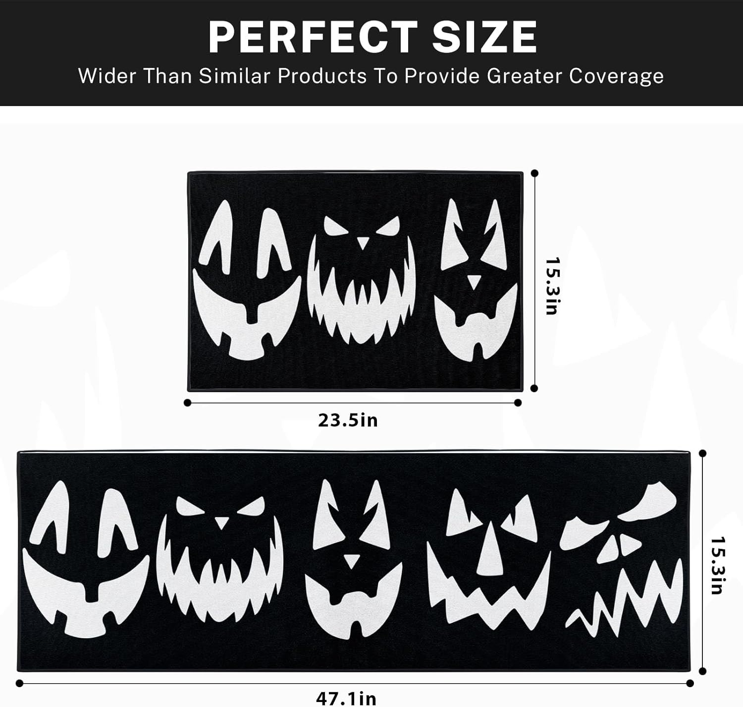 Juego de 2 alfombras y tapetes de cocina de Halloween, antideslizantes, lavables, caras de calabaza de Halloween, tapetes de cocina para piso,