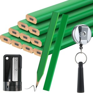 14 lápices de carpintero, 7 pulgadas, octogonal plano, negro, para carpintería, resistente, con sacapuntas y soporte retráctil para carpintería de 14 lápices de carpintero, 7 pulgadas, octogonal plano, negro, para carpintería, resistente, con sacapuntas y soporte retráctil para carpintería de