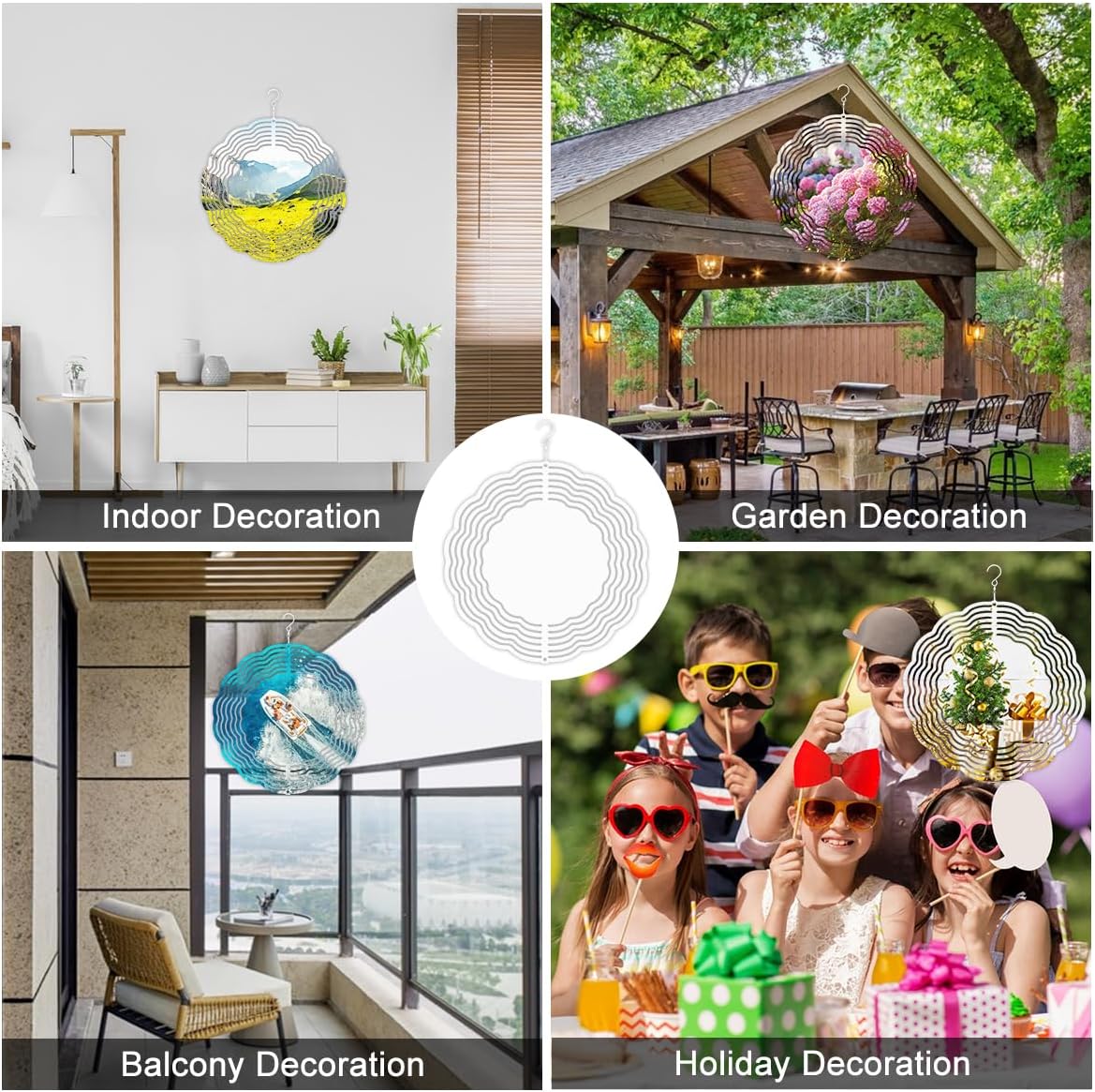 Paquete de 4 hilanderos de viento de sublimación, 3D de aluminio colgantes de 10 pulgadas, sublimación para interiores y exteriores, jardín y patio,