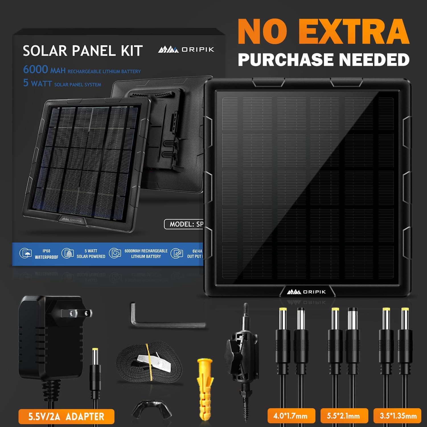 Panel solar de 12 V para cámara de rastro – Panel solar de 6 V para cámara de juego 5 W 6000 mAh Cargador de batería de litio solar para Trail Cam