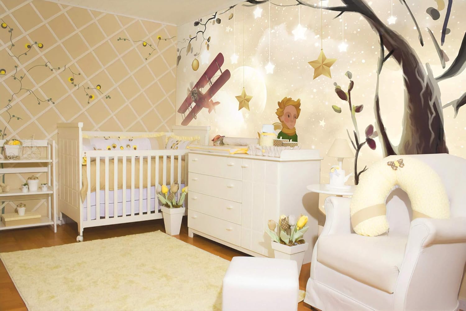 Murwall Kids Wallpaper Nursery Little Prince Wall Mural Nostalgic Aircraft Wall Print Childroom Boys Girls Bedrooom Watercolor Tree Wall Art