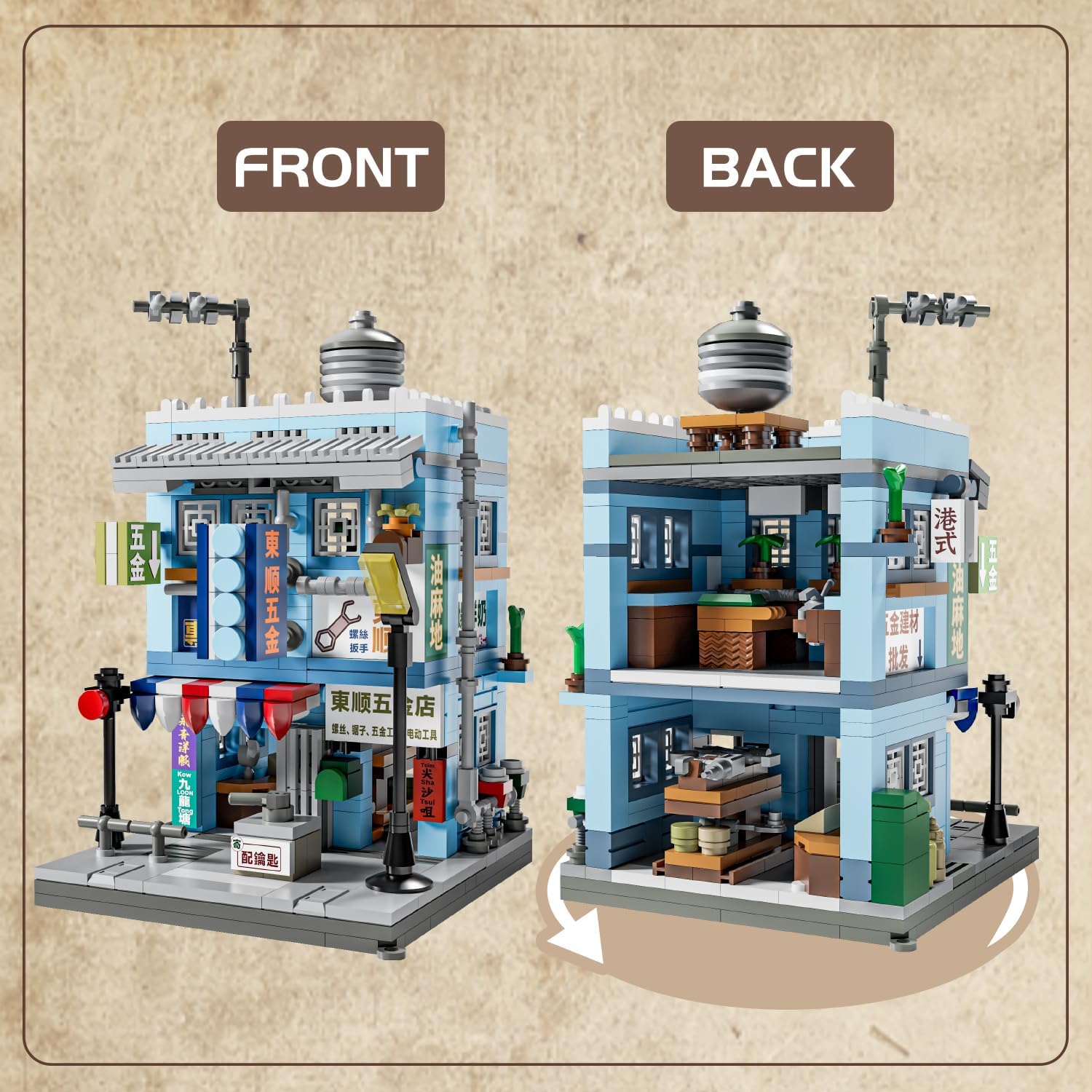 Mini bloques de construcción de Hong Kong City Street View Ferretería Juguetes, Juego de modelos de arquitectura retro de Hong Kong, 419 piezas de