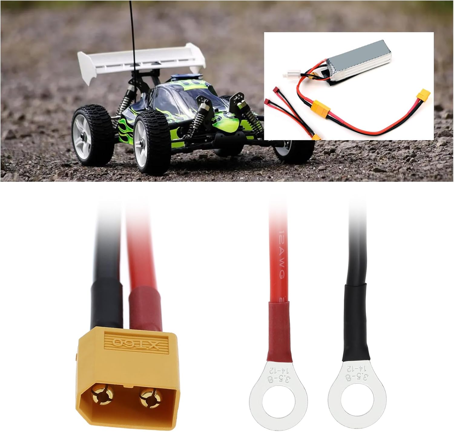 XT60 a O Ring Terminal Cable XT60 Macho a O-Ring Macho Cable XT60 a O Ring Connection Wire Accesorios para Control Remoto Aviones Coches de Juguete