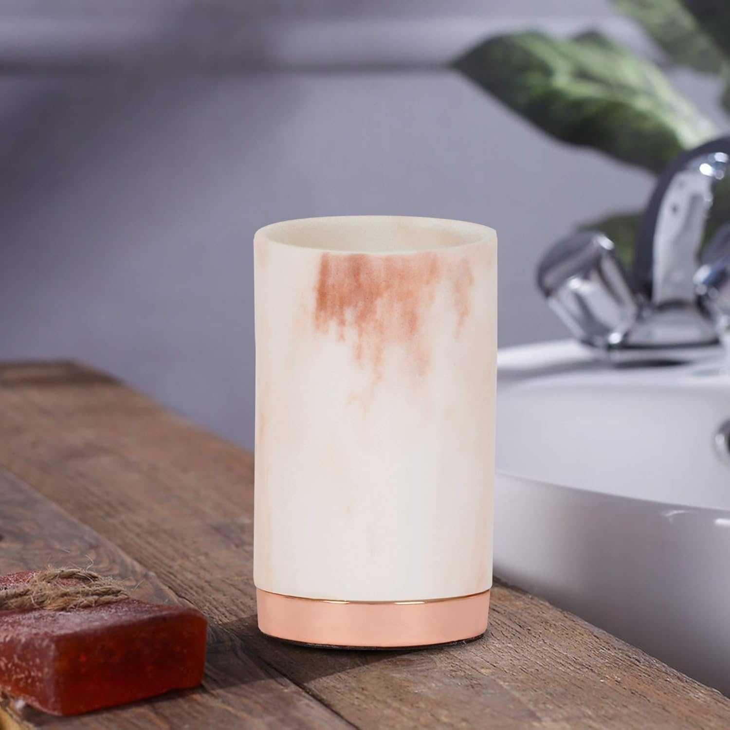Nu-steel MST5CH Misty Copper Collection – Vaso perfecto para el hogar y el baño, resina y metal