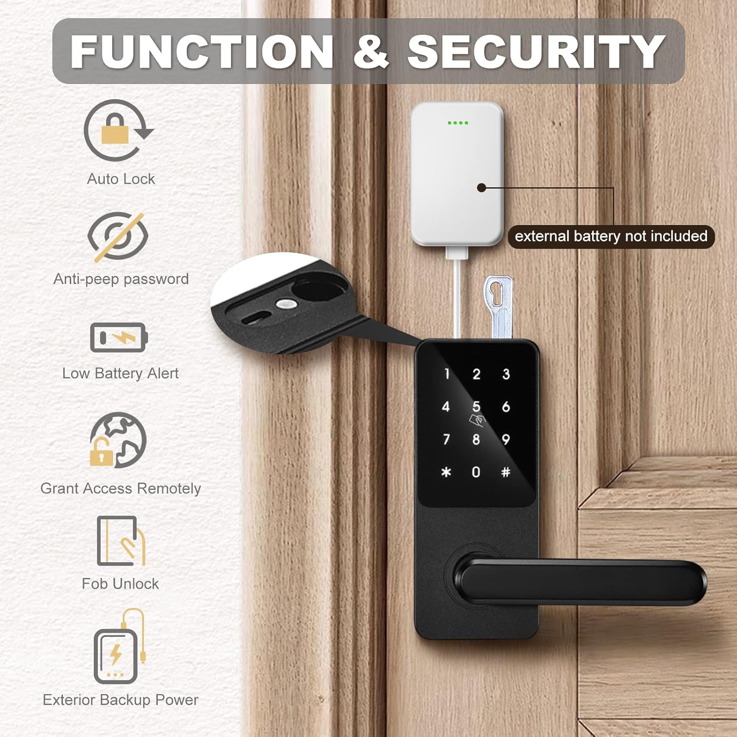 Cerradura inteligente WiFi con puerta de entrada, cerradura de puerta de entrada sin llave, cerradura inteligente para puerta delantera, cerradura