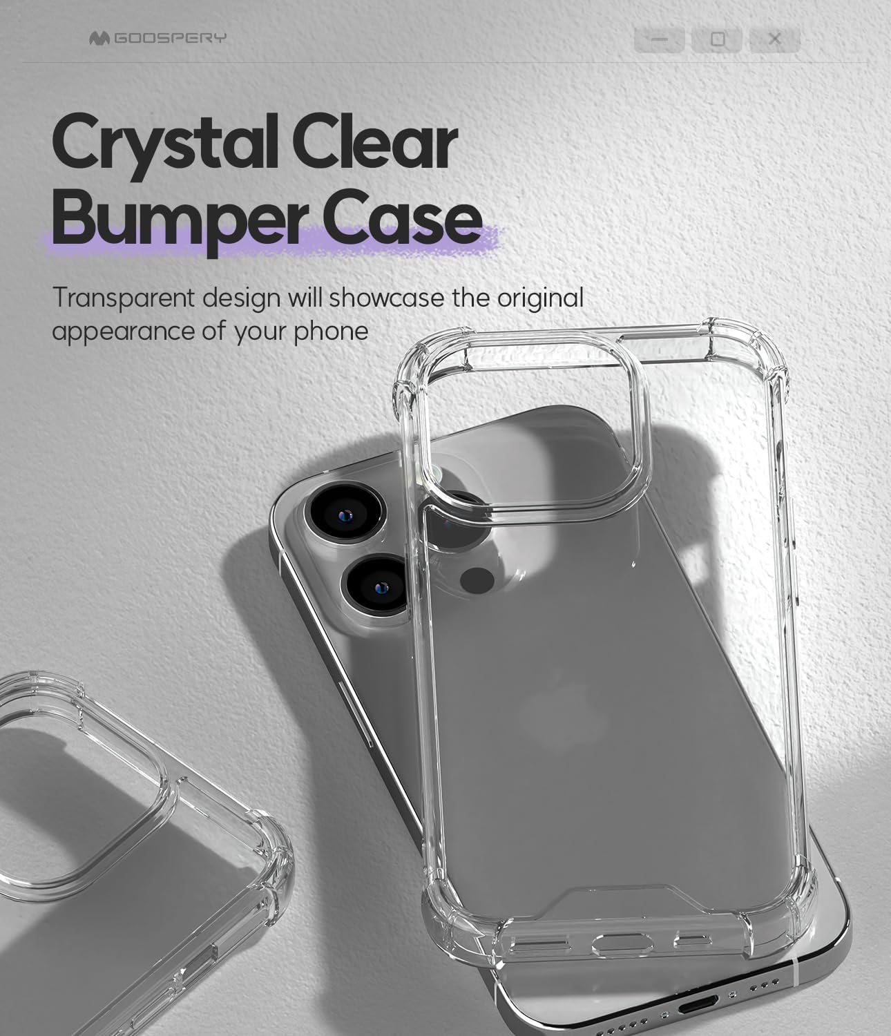 GOOSPERY Crystal Shield – Funda compatible con iPhone 15 Pro, tecnología a prueba de golpes, antiamarilleo, protección de borde elevado, cubierta