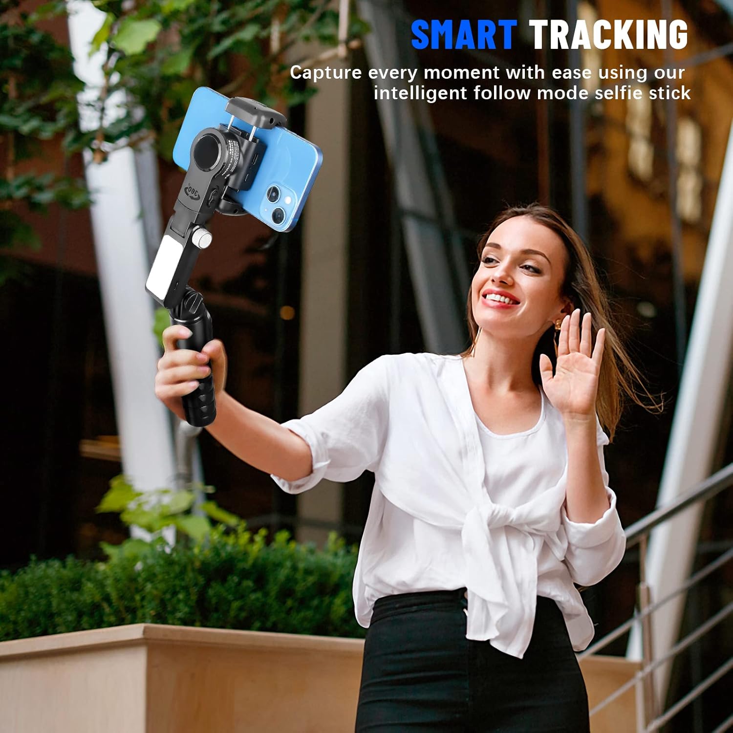 Estabilizador de cardán, trípode extensible para selfie con control remoto inalámbrico, rotación automática de 360 para teléfonoAndroid