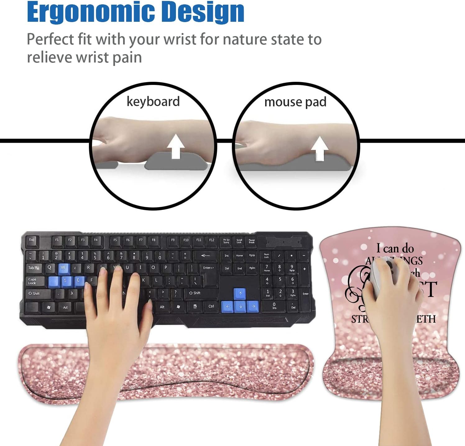 Juego de almohadilla ergonómica para mouse y reposamuñecas para teclado con posavasos, base de poliuretano antideslizante, fácil de escribir y