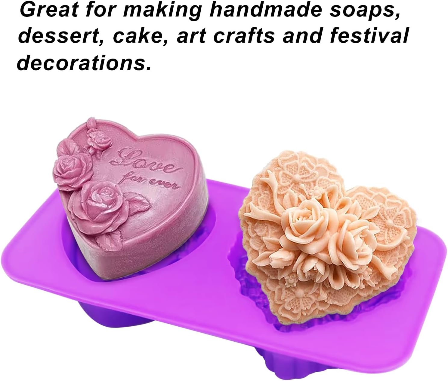 AITRAI – Moldes de jabón de silicona con forma de corazón, 4 tipos de flores 3D, moldes de jabón de corazón para hacer jabón, pasteles, dulces,