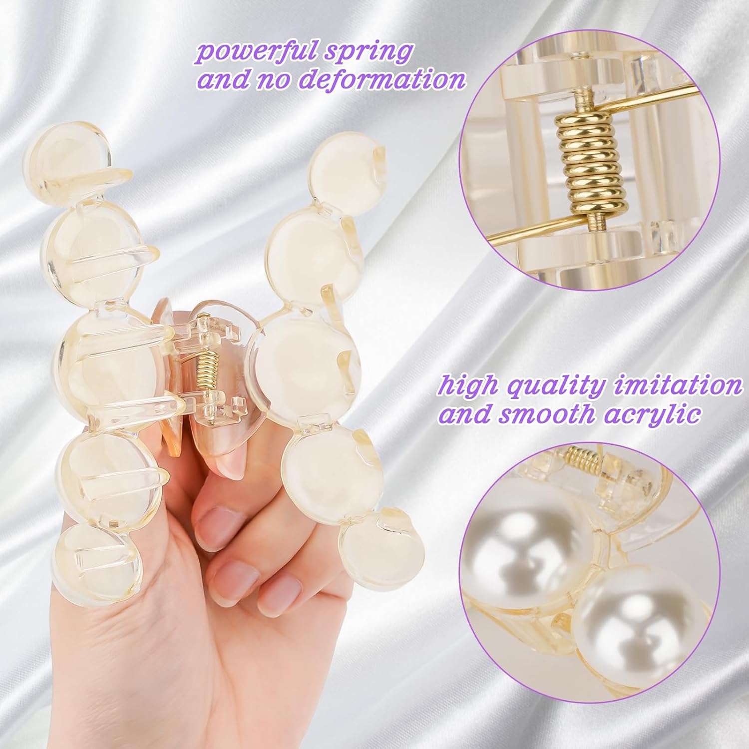 6 pinzas para el cabello con perlas, pinzas grandes para cabello fino y grueso, pinzas de cabello blanco para cabello fino y rizado, pinzas de