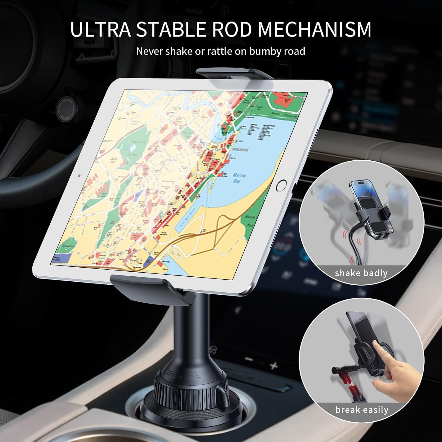 APPS2Car Soporte para tablet para automóvil, soporte para tableta de automóvil con abrazadera ajustable (hasta 8.3 pulgadas), soporte de iPad
