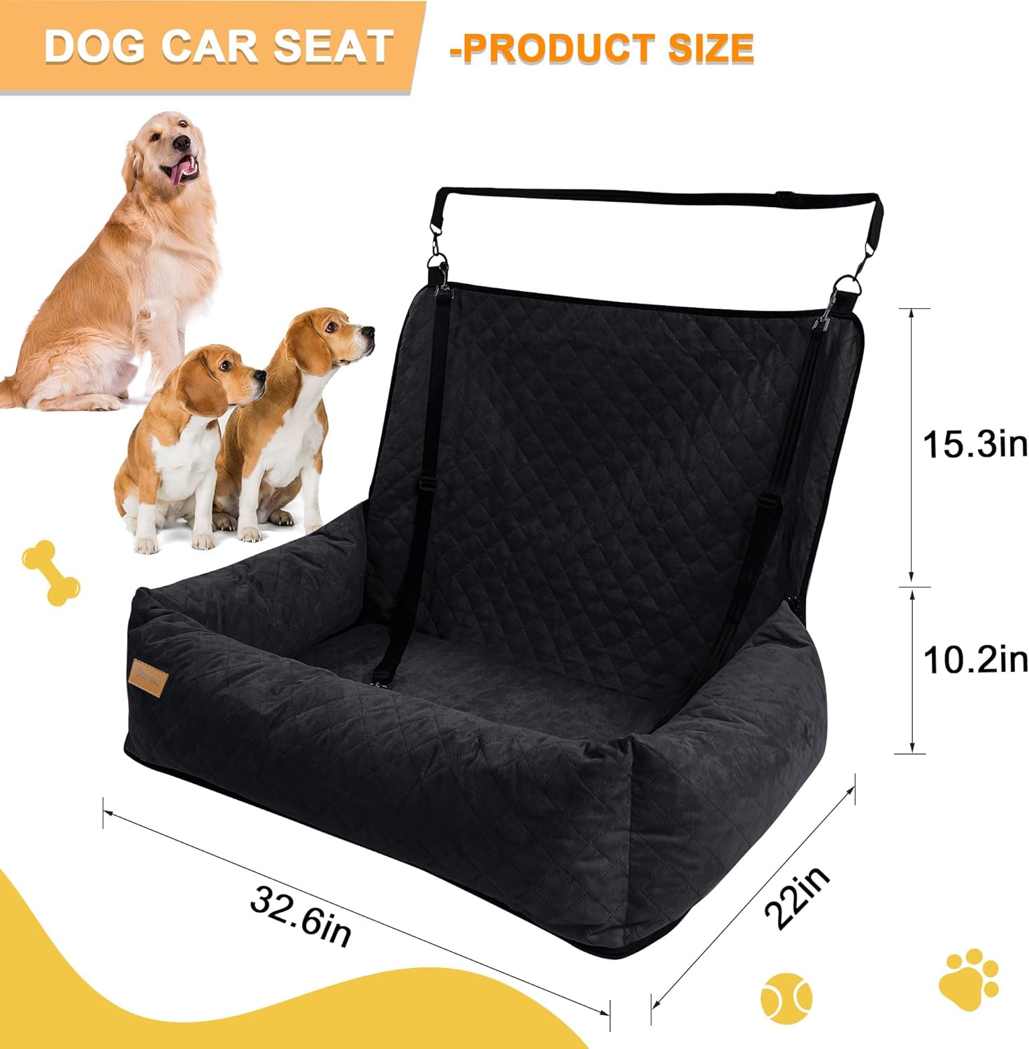 Asiento de automóvil para perros medianos o 2 perros pequeños, cama de automóvil para perros, asiento de automóvil lavable para mascotas con tela de