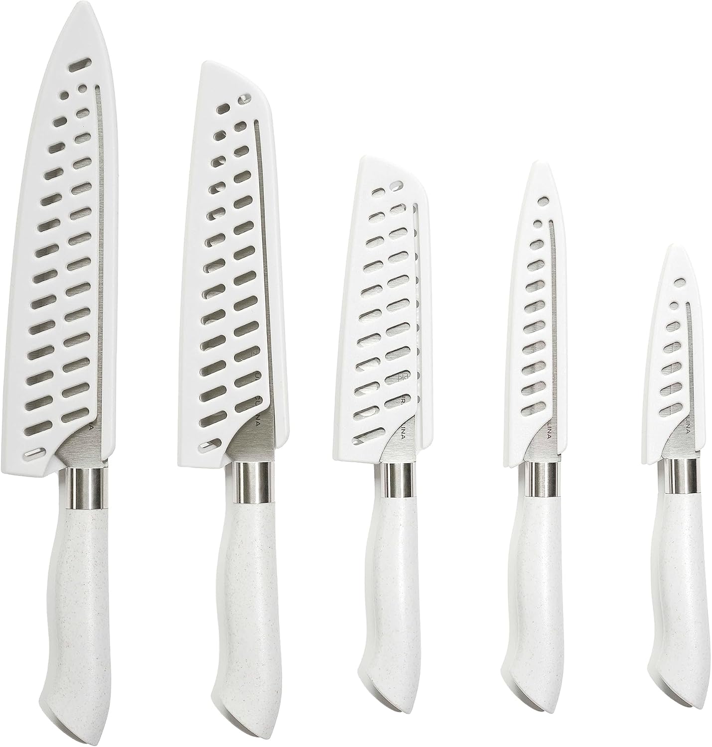 DURA LIVING EcoCut – Juego de cuchillos de cocina de 5 piezas, cuchillas de acero inoxidable de alto carbono, asas ergonómicas sostenibles,