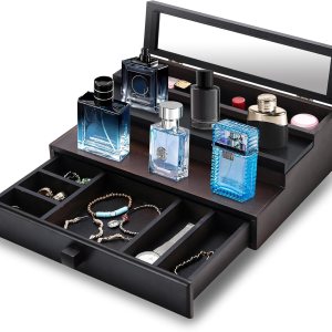 Organizador de colonia de madera para hombres, soporte de colonia de 3 niveles con espejo, soporte de colonia con cajón y compartimento oculto, Organizador de colonia de madera para hombres, soporte de colonia de 3 niveles con espejo, soporte de colonia con cajón y compartimento oculto,