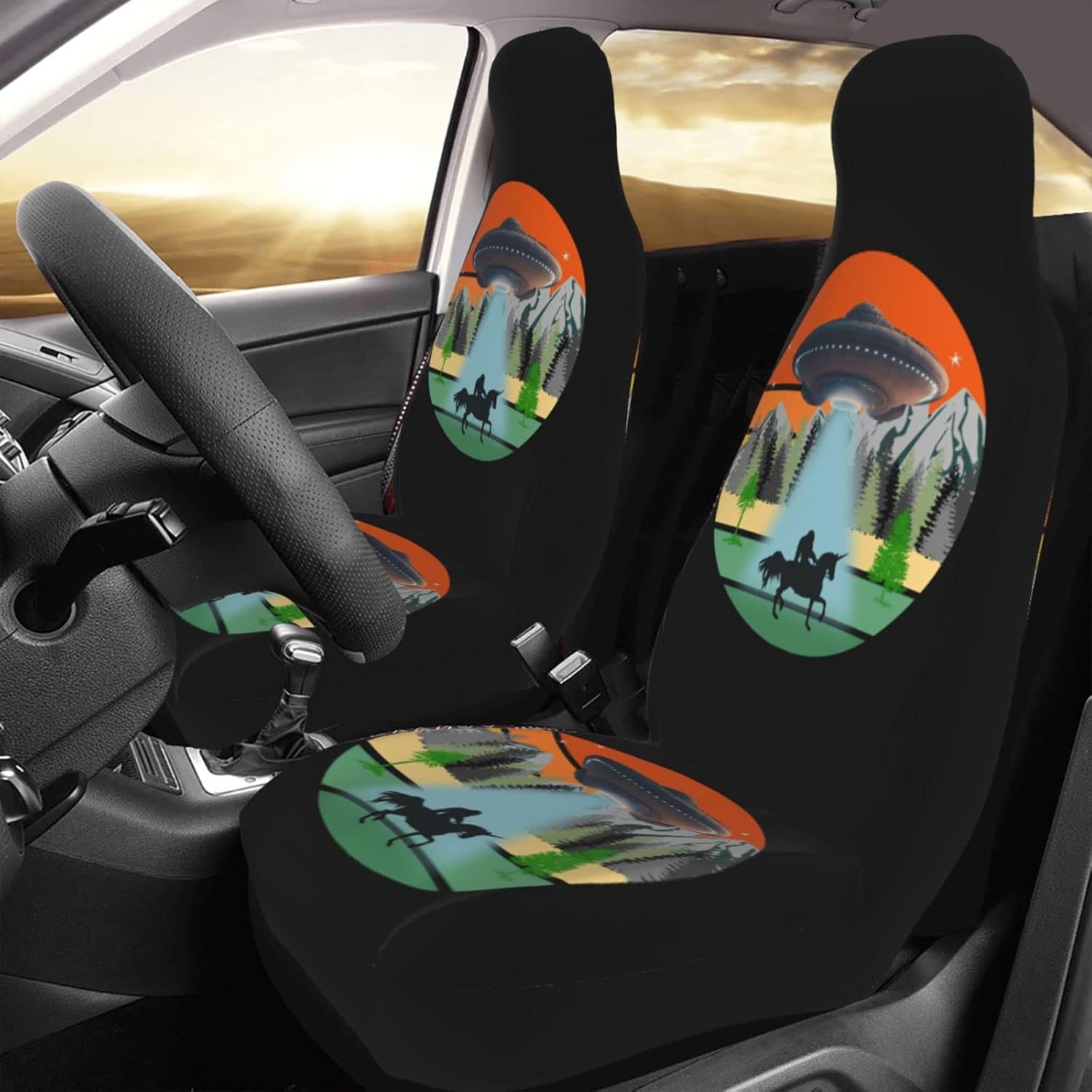 Alien Unicorn Sasquatch Bigfoot – Funda de asiento delantero de automóvil para hombres y mujeres, 2 piezas, fundas de asiento automotriz para
