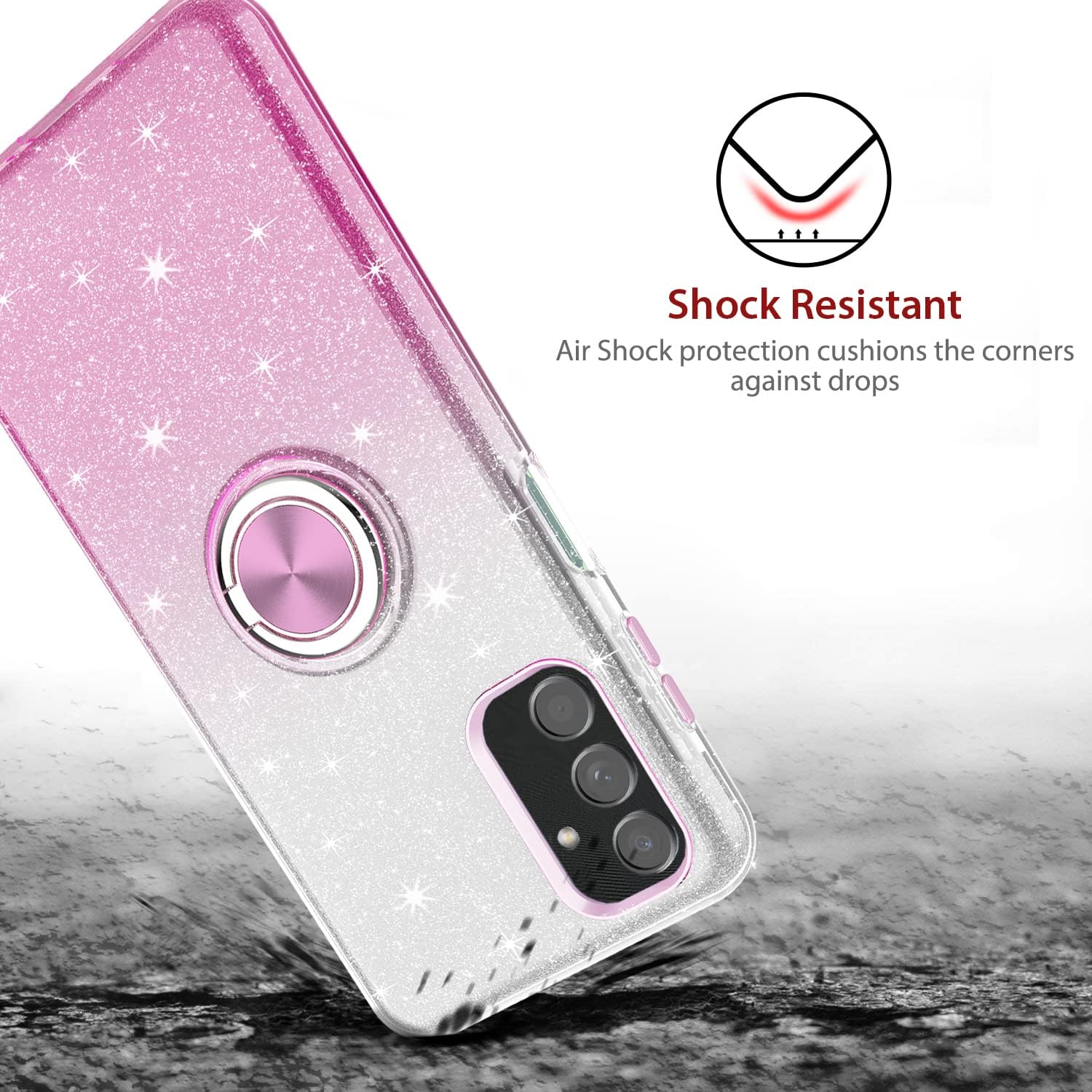 TJS Funda compatible con Samsung Galaxy A14 5G, con protector de pantalla de vidrio templado, anillo de metal, soporte magnético, tono brillante,