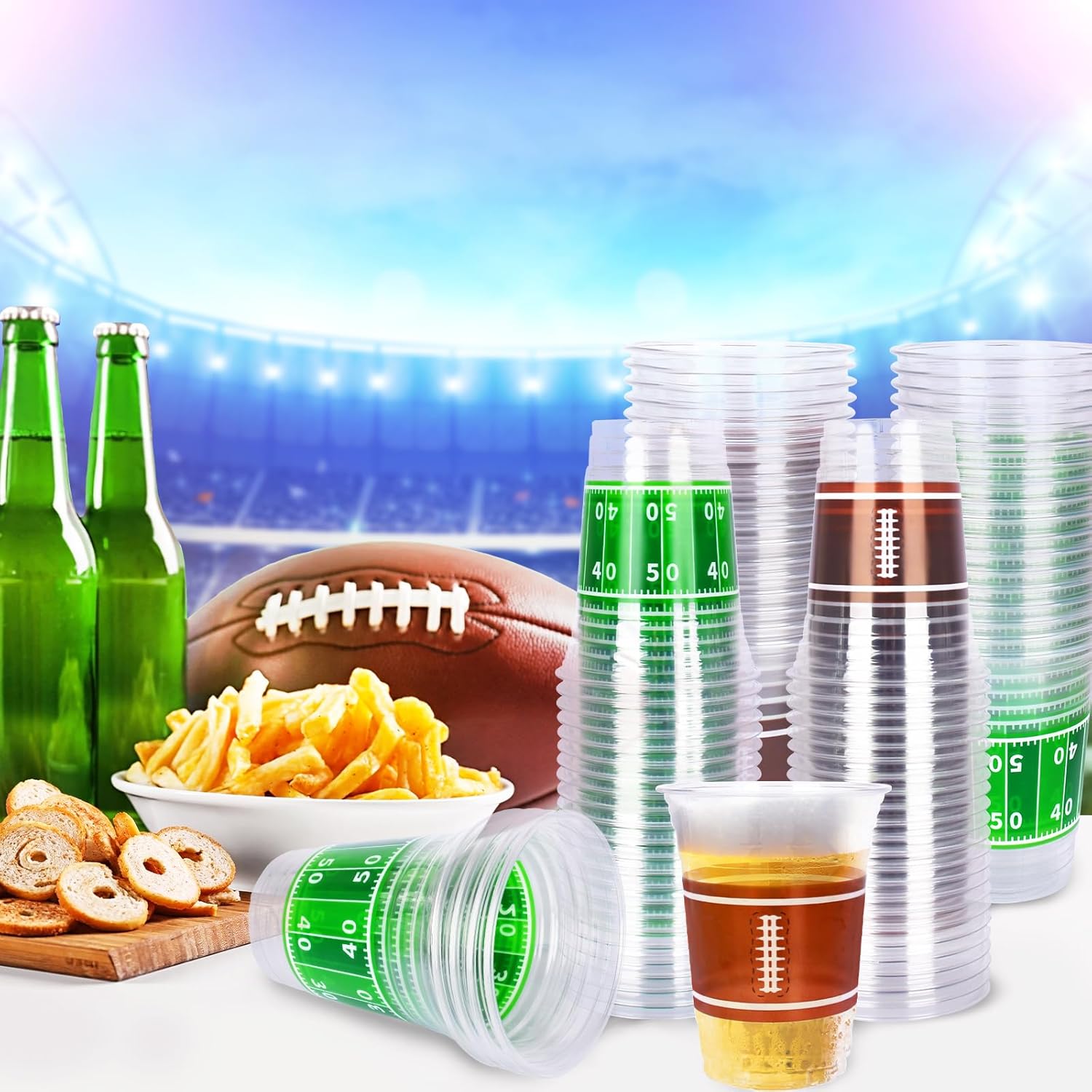 Gatherfun 100 vasos de plástico de fútbol de 16 onzas, perfectos para fiestas de fútbol y eventos de portón trasero, desechables y prácticos,