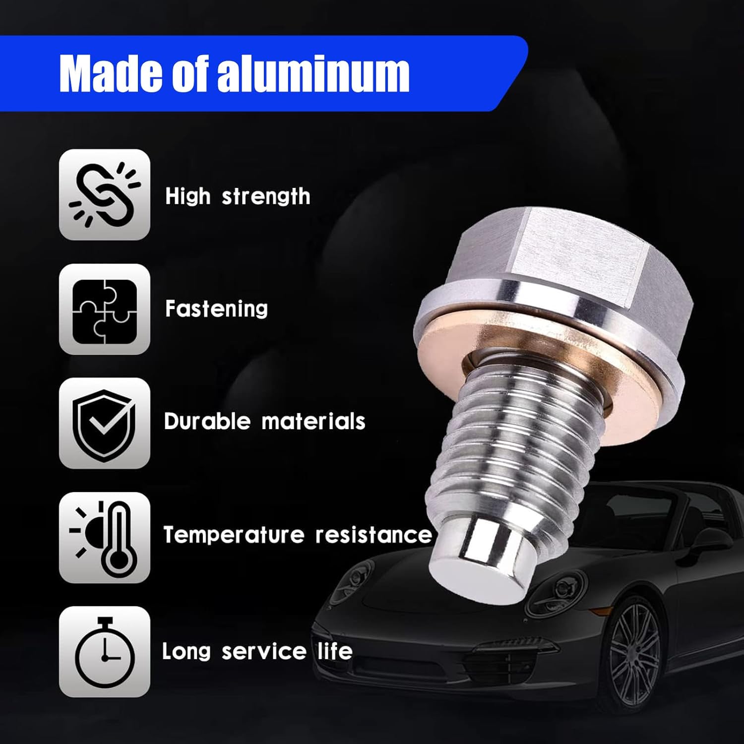 Paquete de 1 tapón de drenaje de aceite de motor de aluminio M12x1.25 con 5 juntas, tapón de drenaje resistente para sumidero de aceite, se adapta a