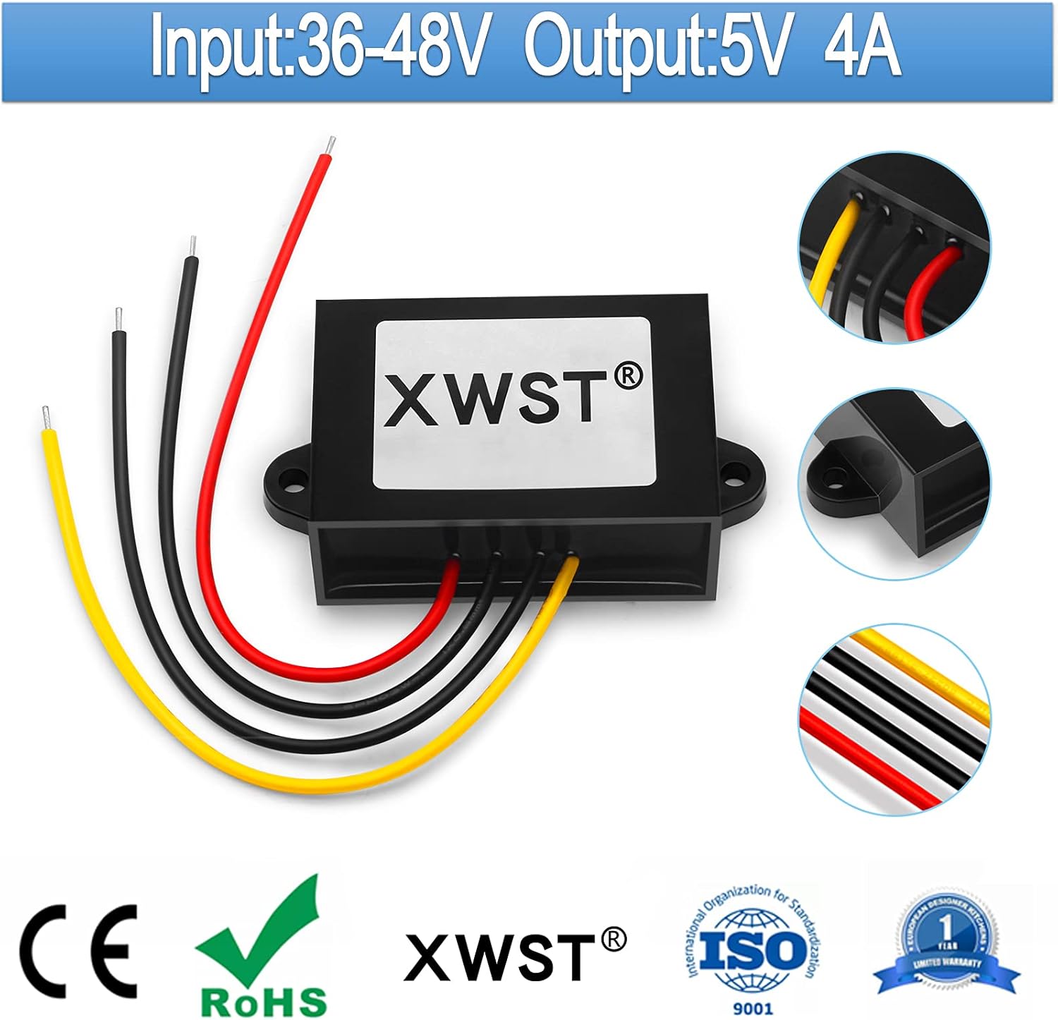 DC 48 V 36 V a CC 5 V de voltaje de paso 5 voltios reductor de salida 4 A 20 W módulo convertidor de potencia para auto coche camión vehículo barco
