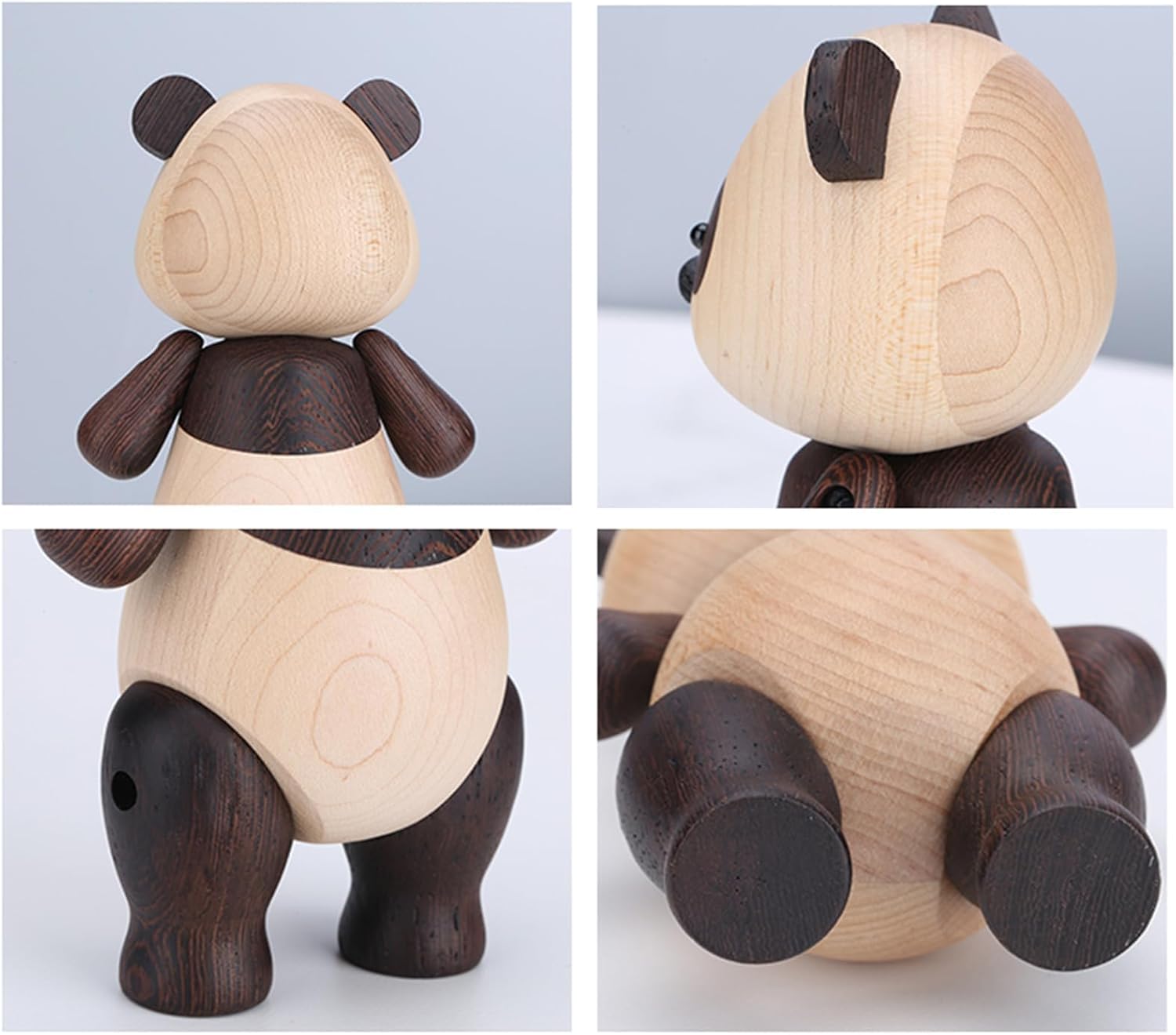 suruim Adorable estatua de panda de madera maciza creativa linda muñeca de panda de madera maciza, adornos encantadores y modernos para joyas,