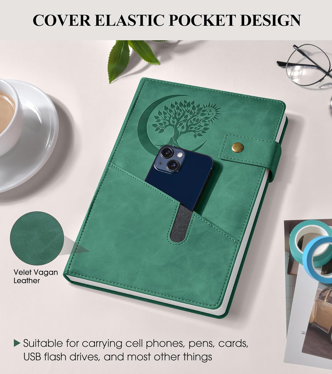 Cuaderno de diario con forro grueso de 365 páginas para hombres y mujeres, diarios grandes de cuero A4 para escribir, cuadernos de tapa dura para el
