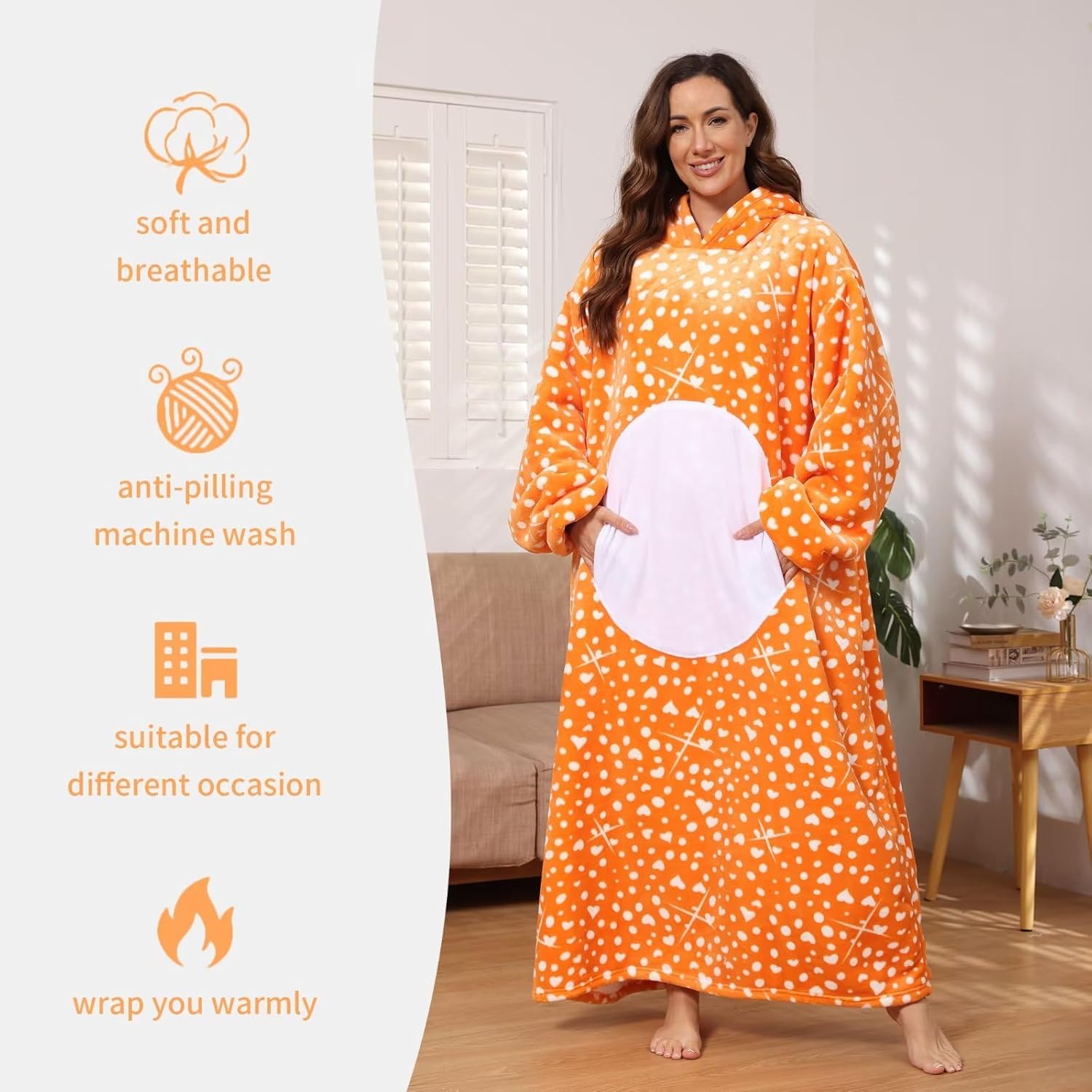 Moinlizy Manta con capucha para mujer, manta larga de gran tamaño, acogedora sudadera para adultos, cálida manta Sherpa con capucha para mujeres y