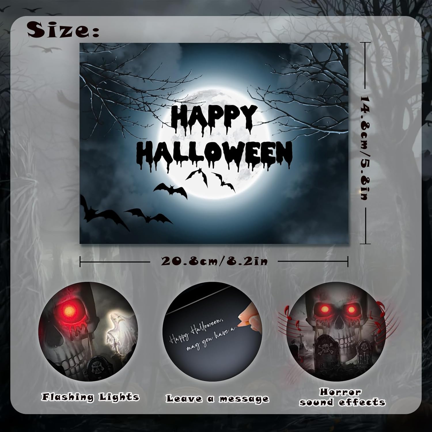 Tarjeta de felicitación 3D de Halloween con luz y música, para niños, amigos, novio, novia, marido, él, mujeres, cráneo, truco o trato, fantasma,