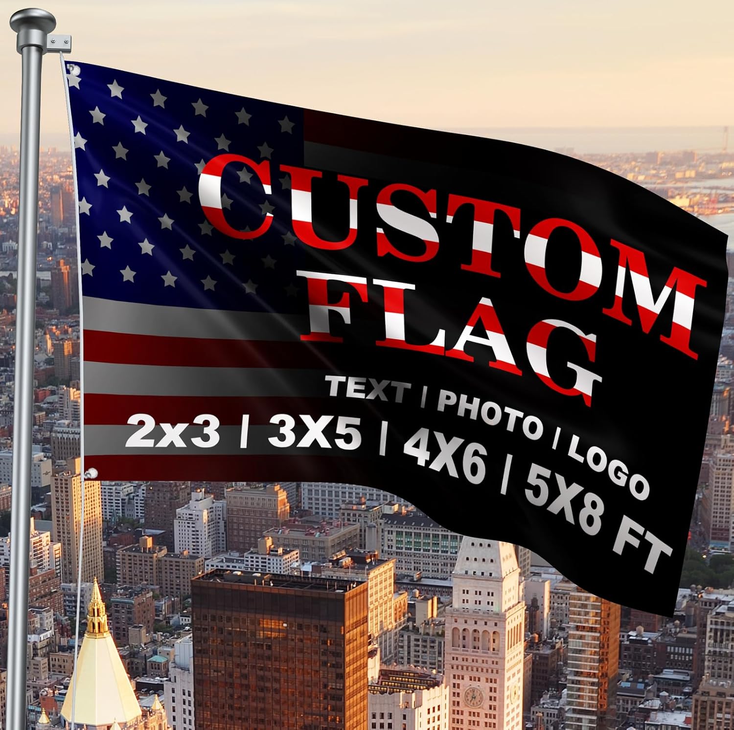 Bandera personalizada de 2 x 3 pies de doble cara  Banderas personalizadas para exteriores  Diseña tu propio logotipo, imagen, texto fotográfico,