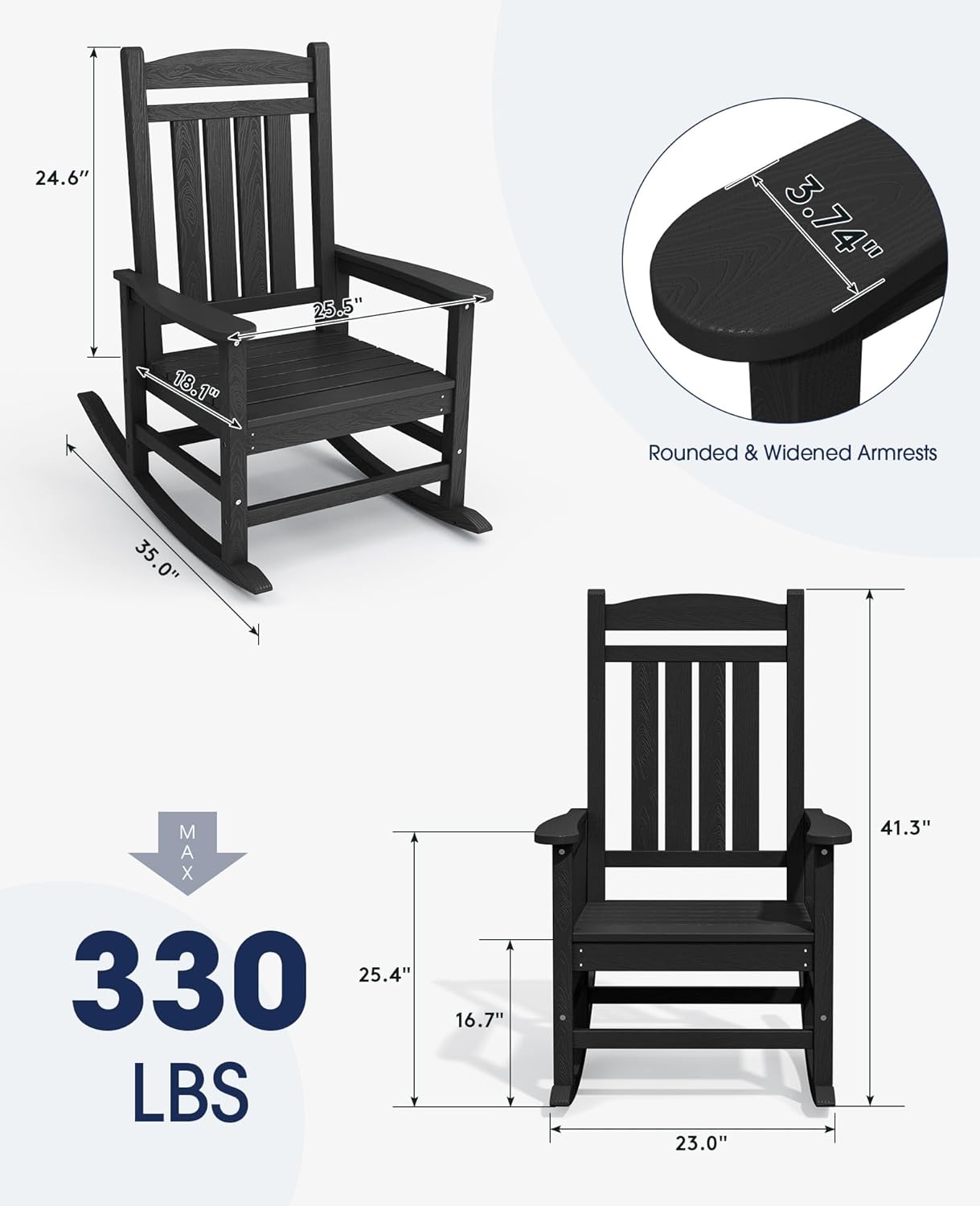 KINGYES Mecedoras para exteriores, resistentes a la intemperie, mecedoras de patio con respaldo alto para adultos, color negro