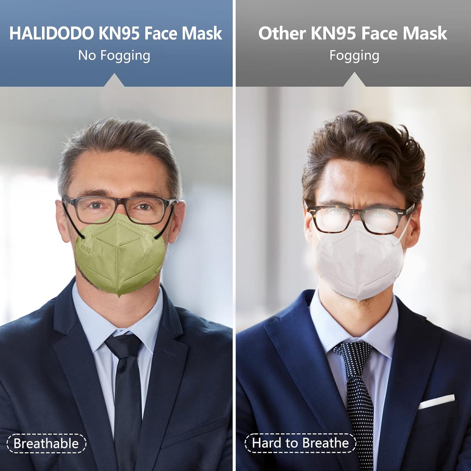 HALIDODO Paquete de 100 mascarillas KN95 envueltas individualmente, 5 capas, transpirable y cómodo, filtro de seguridad con cinta elástica para las