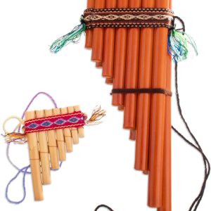 NOVICA Juego de panpipes de bambú andino de zampona con detalles textiles y estuche de transporte, par de 1 grande y 1 pequeño, Serenata Inca NOVICA Juego de panpipes de bambú andino de zampona con detalles textiles y estuche de transporte, par de 1 grande y 1 pequeño, Serenata Inca