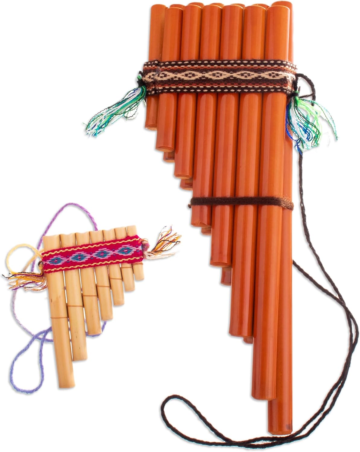 NOVICA Juego de panpipes de bambú andino de zampona con detalles textiles y estuche de transporte, par de 1 grande y 1 pequeño, Serenata Inca