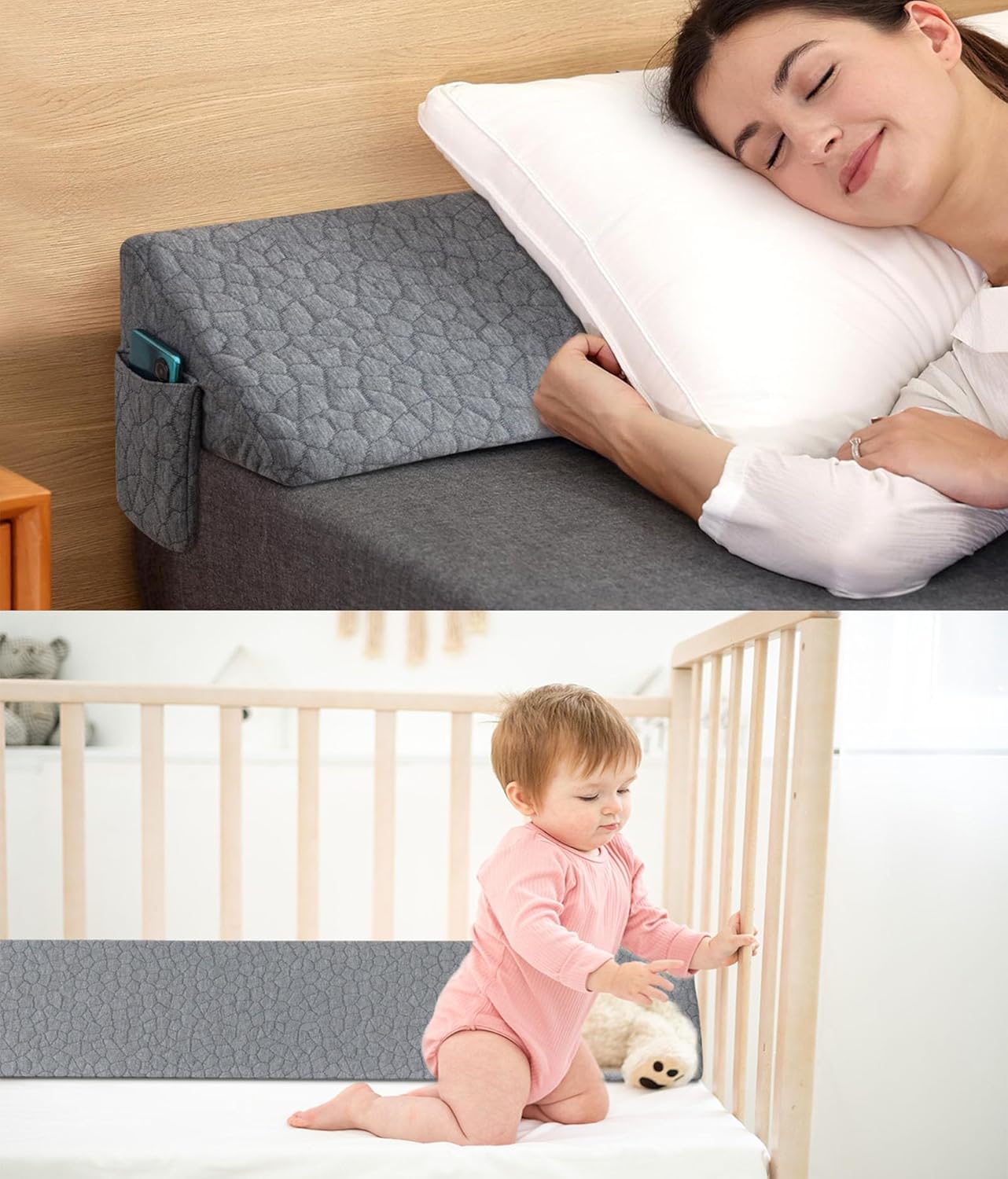 Teemour Almohada de cuña de tamaño individual (39 x 10 x 6 pulgadas), almohada de cuña triangular, almohada larga, relleno de huecos de cama (0-7