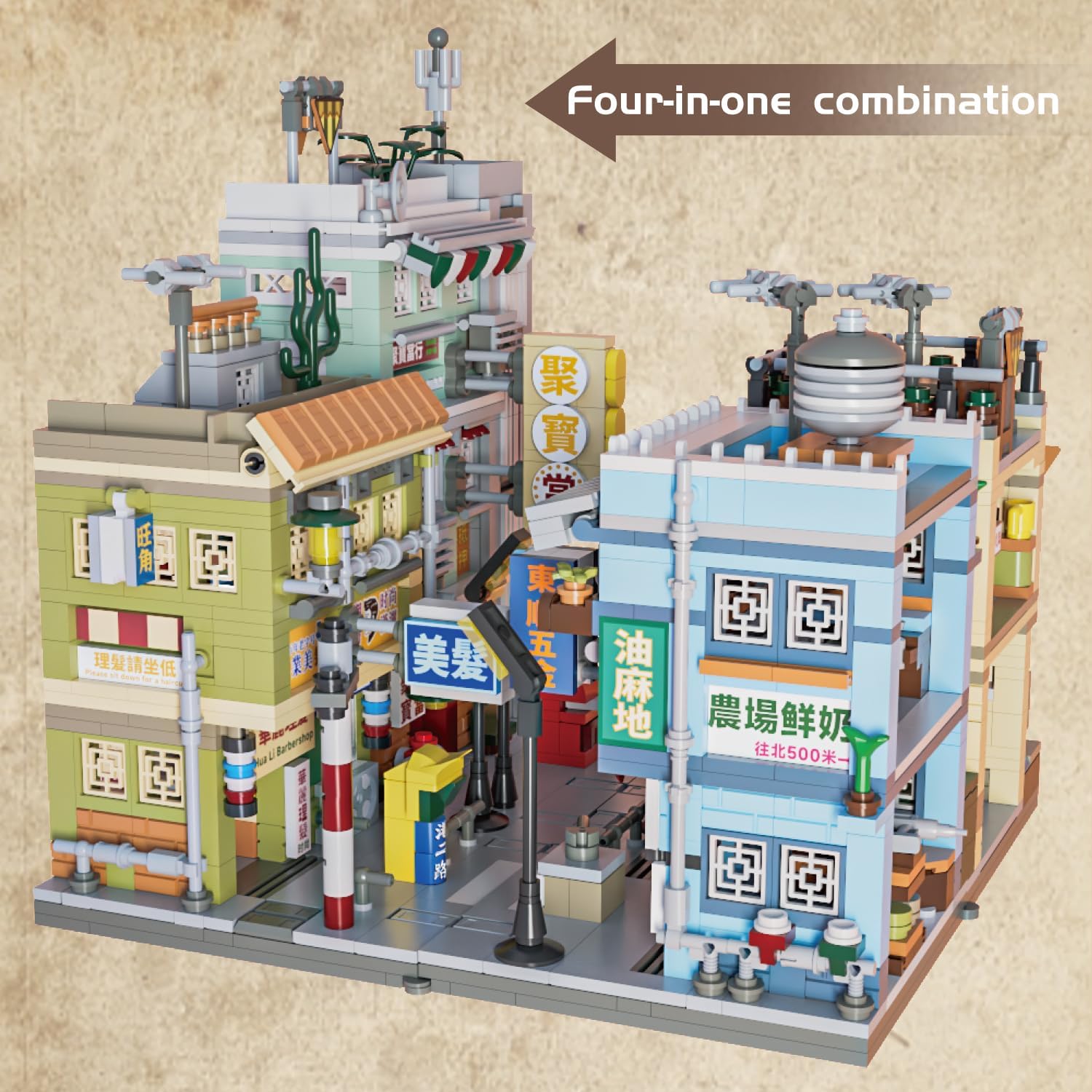 Mini bloques de construcción de Hong Kong City Street View Ferretería Juguetes, Juego de modelos de arquitectura retro de Hong Kong, 419 piezas de