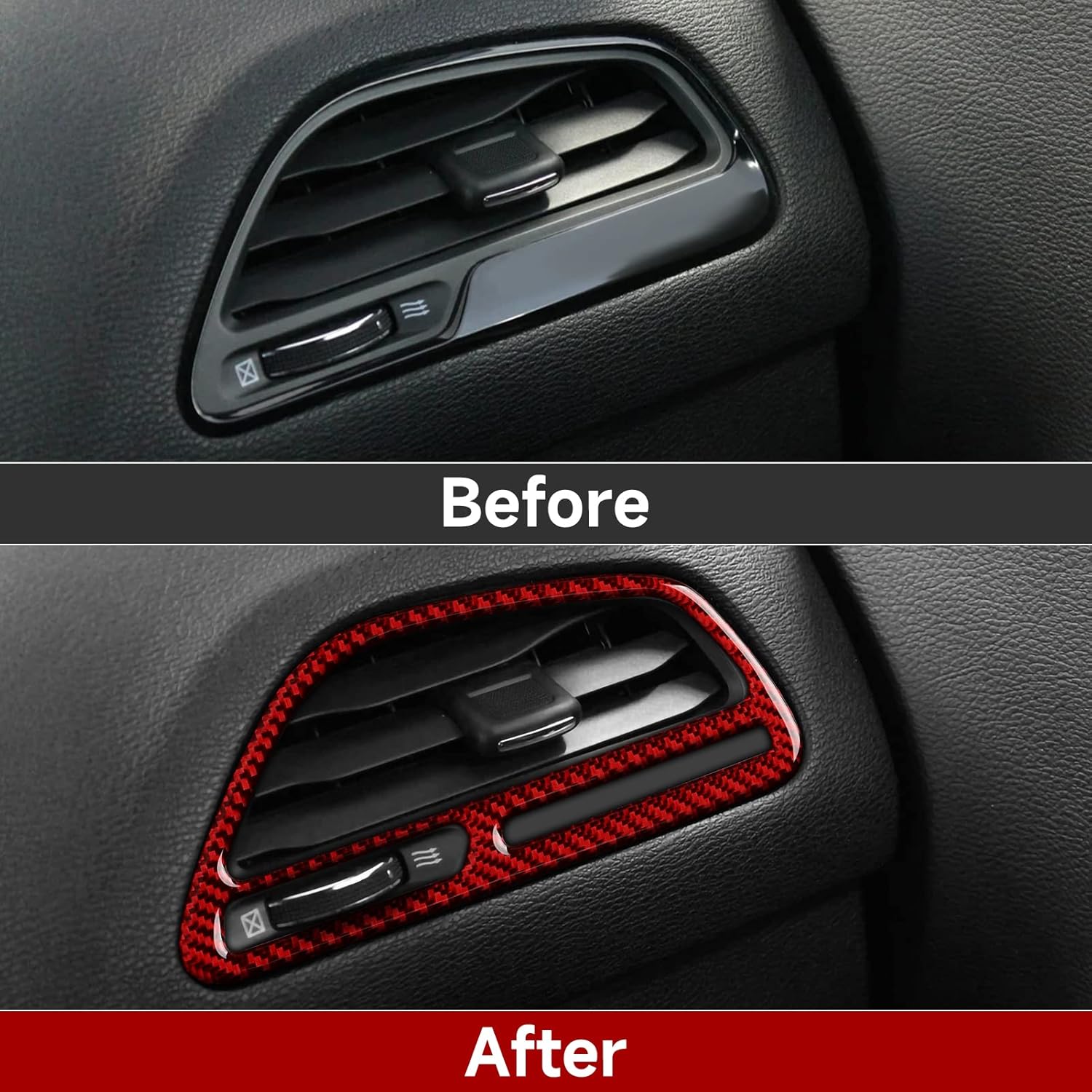 Calcomanías de ventilación de salida de aire acondicionado para automóvil Dodge Challenger 2015-2023, calcomanías de fibra de carbono