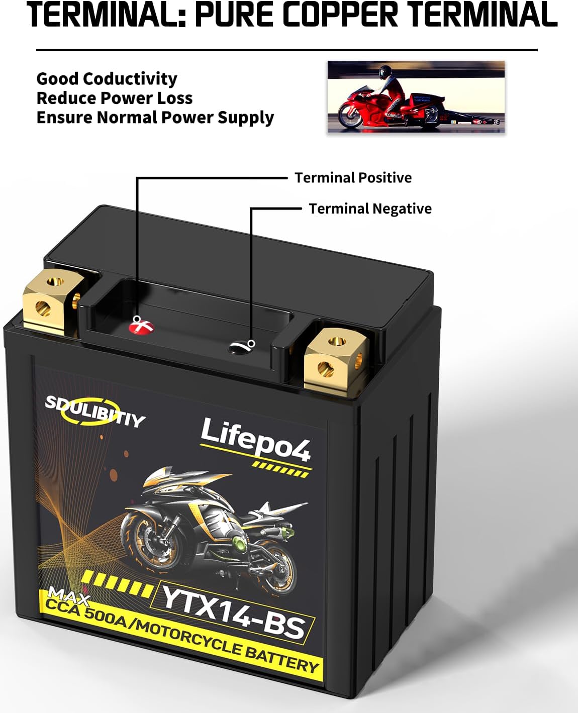 Batería de litio Powersports batería LiFePO4 Batería de arranque del motor (SD-YTX14-BS-nuevo) Compatible con ATV, UTV, Jet Ski, Quad, cortacésped,
