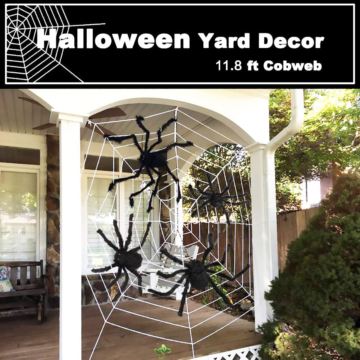 Decoraciones de araña de Halloween, juego de araña gigante aterradora de Aitey con 4 arañas falsas grandes, tela de araña, 20 arañas pequeñas de