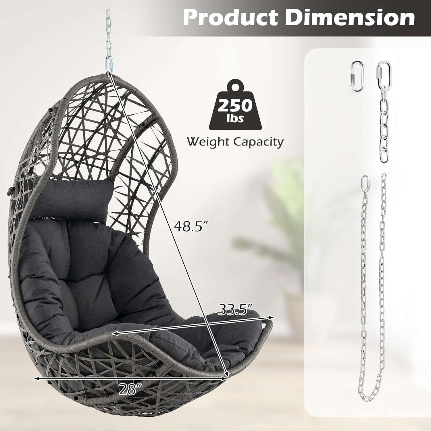 Giantex Swing Egg Chair Outdoor – PE Rattan Hammock Chair with Soft Pillow, Cushion, Metal Frame, Hanging Accessories, Indoor Basket Chair for