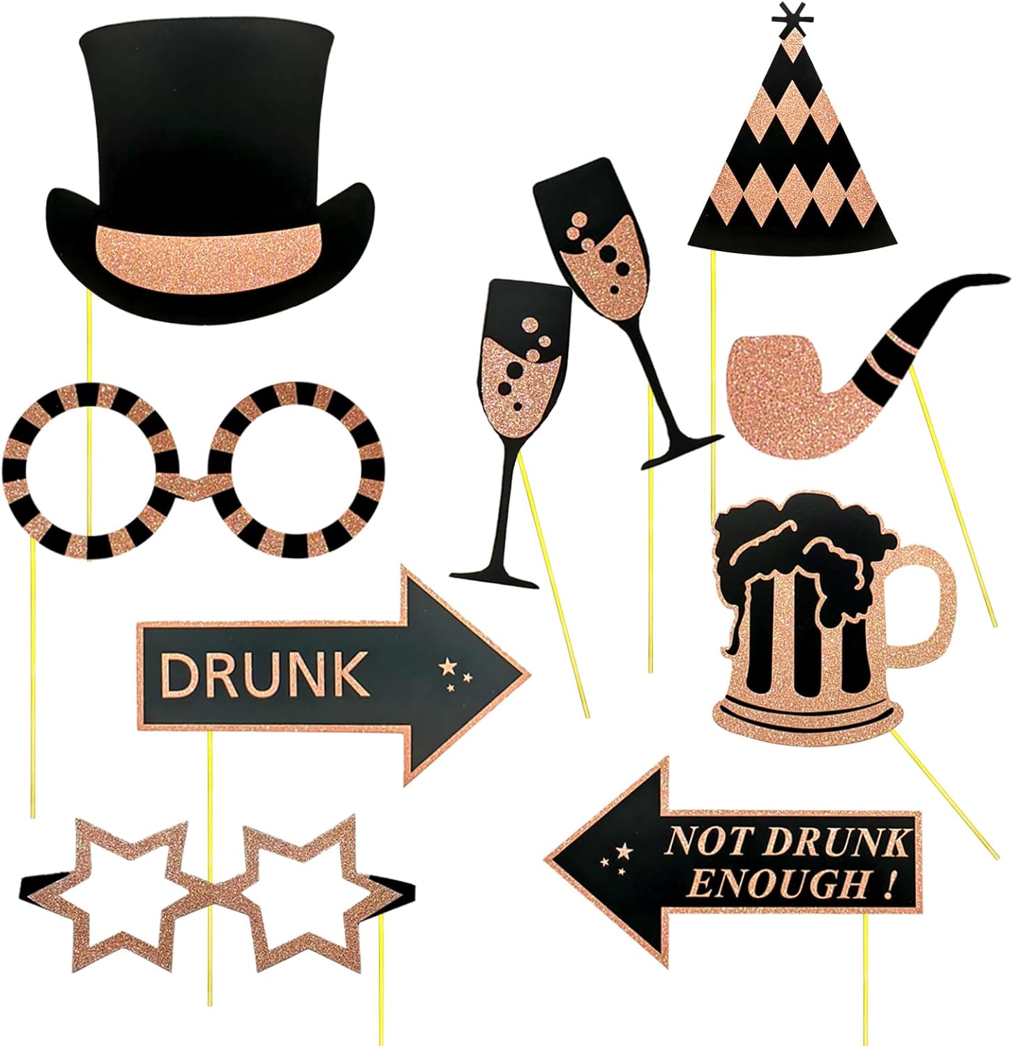 26 piezas de accesorios para cabina de fotos de fiesta con purpurina real, bonitos diseños para cumpleaños, bodas, graduación, graduación, Año