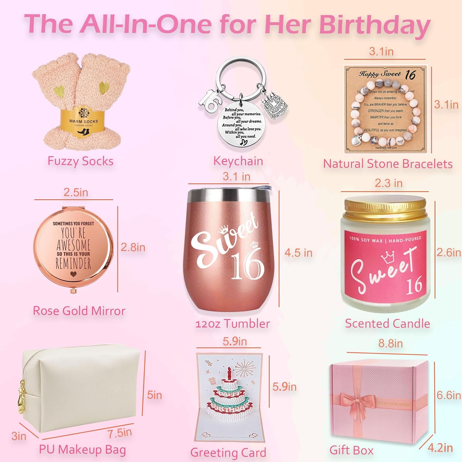 Regalos de cumpleaños de 16 años para niñas, regalos para niñas de 16 años, regalos de feliz cumpleaños 16 para niñas, mejores amigas, hija,