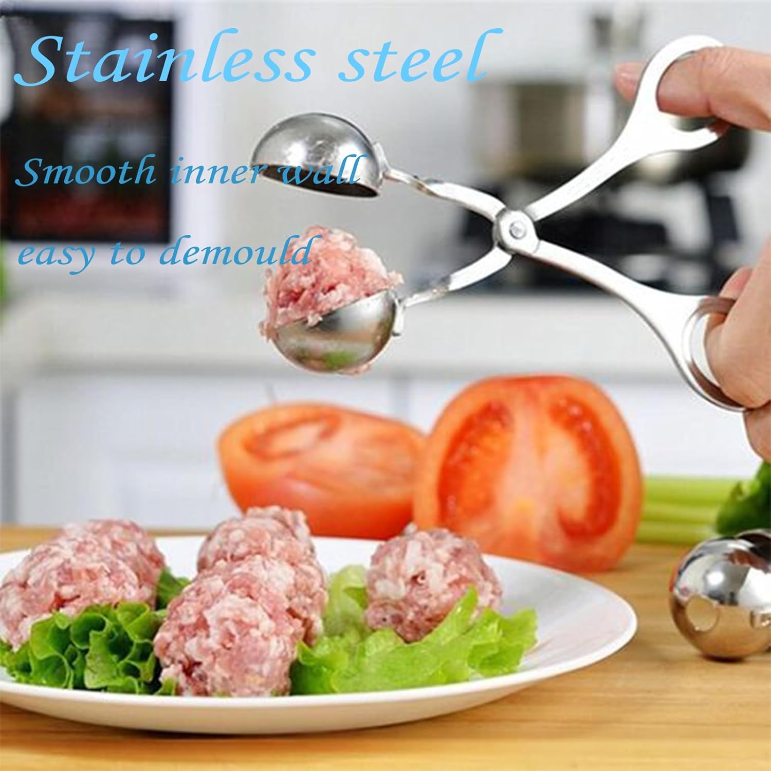 Paquete de 2 bolas de acero inoxidable para hacer bolas de albóndigas, pinzas de bola de carne sin pegar, moldes para tartas, pinzas de hielo,