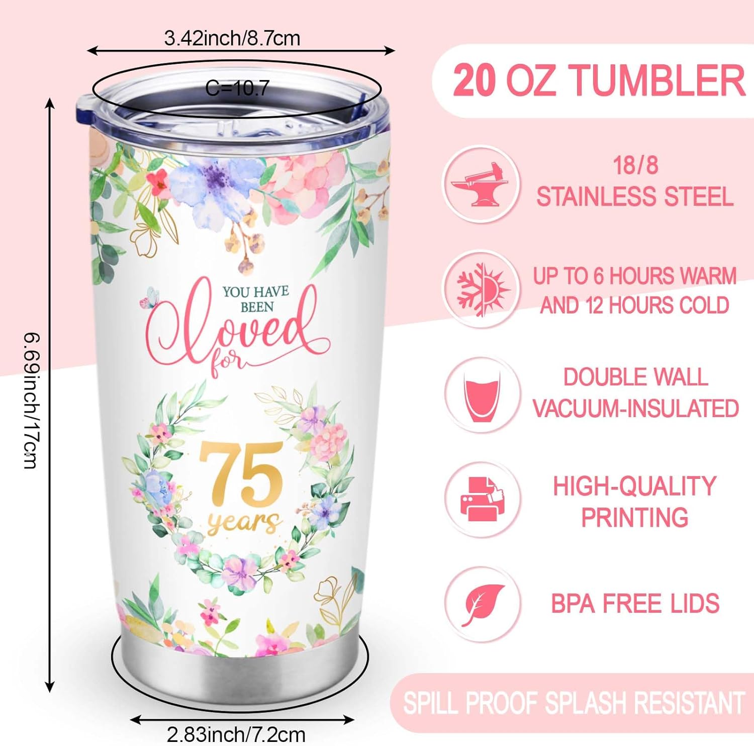 Regalos de cumpleaños 75 para mujeres, ideas de regalo de vaso de cumpleaños de 75 años, regalo de feliz cumpleaños de 75 años para mamá, abuela,