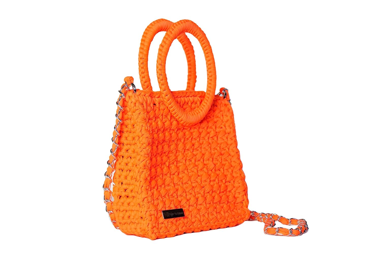 HERNANDO JOSA Roush – Bolso cruzado a mano para mujer, bolso de mano con asa circular, hecho a mano, de algodón (Naranja Neón)