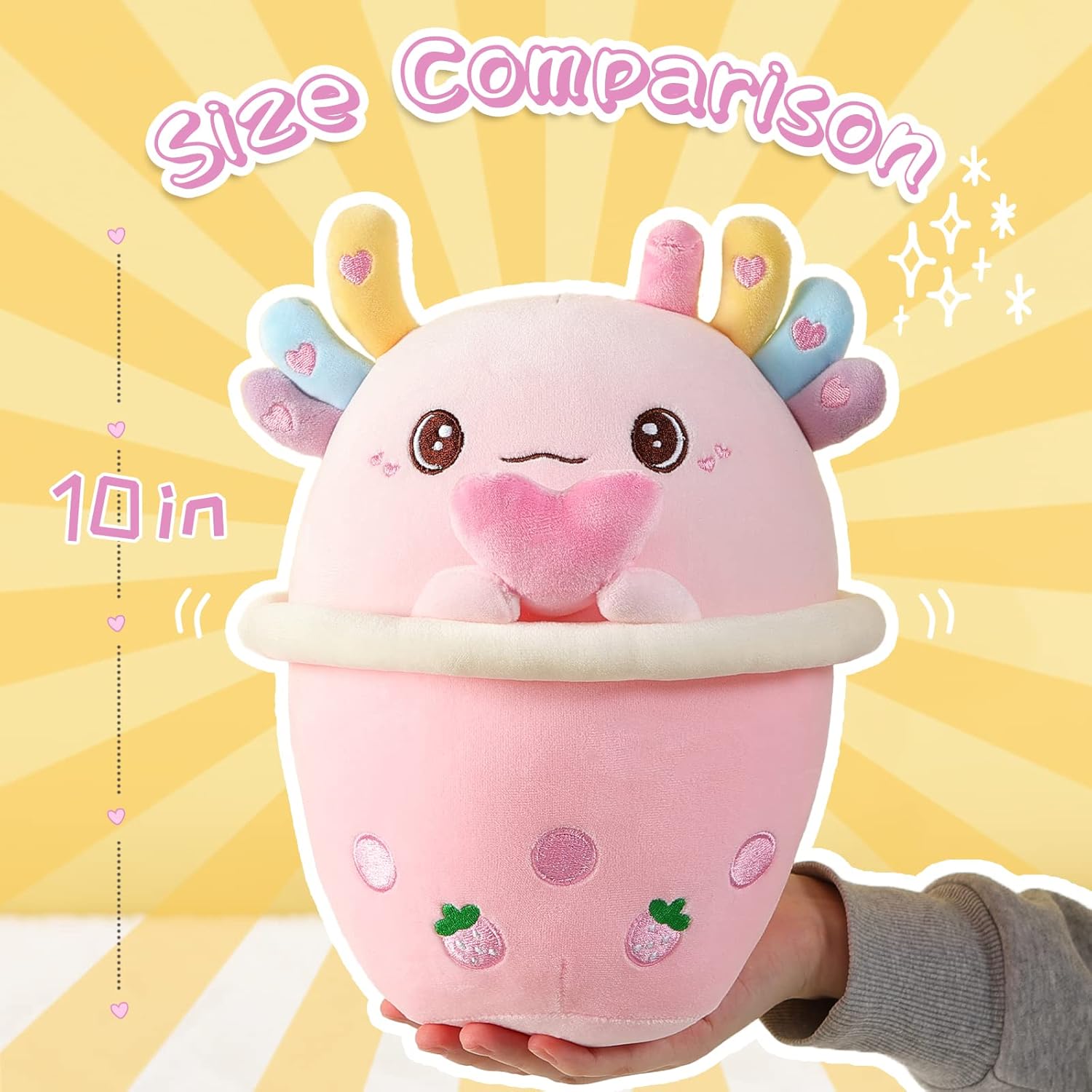 AIXINI Axolotl Boba – Peluche de té de burbujas de 10 pulgadas, lindo y suave juguete de peluche para niños