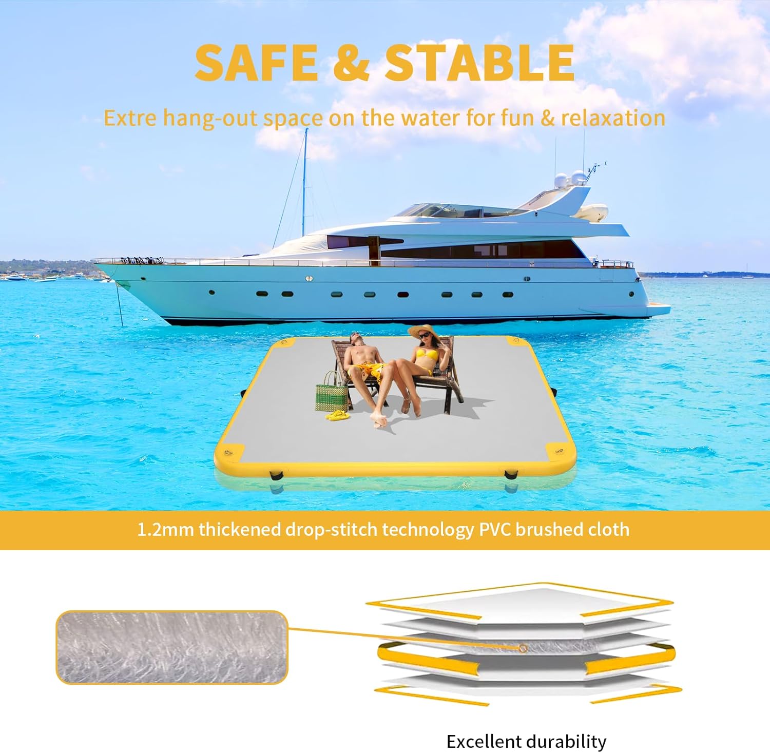 Muelle flotante inflable, balsa inflable de plataforma de agua de 8 x 6 pies con bomba de aire y bolsa de almacenamiento, tapete flotante para isla