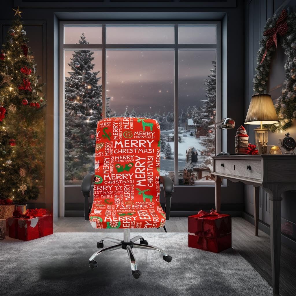 Fundas para silla de oficina de Navidad, funda protectora universal elástica para silla de jefe de respaldo alto moderno y sencillo (XMAS05, M)