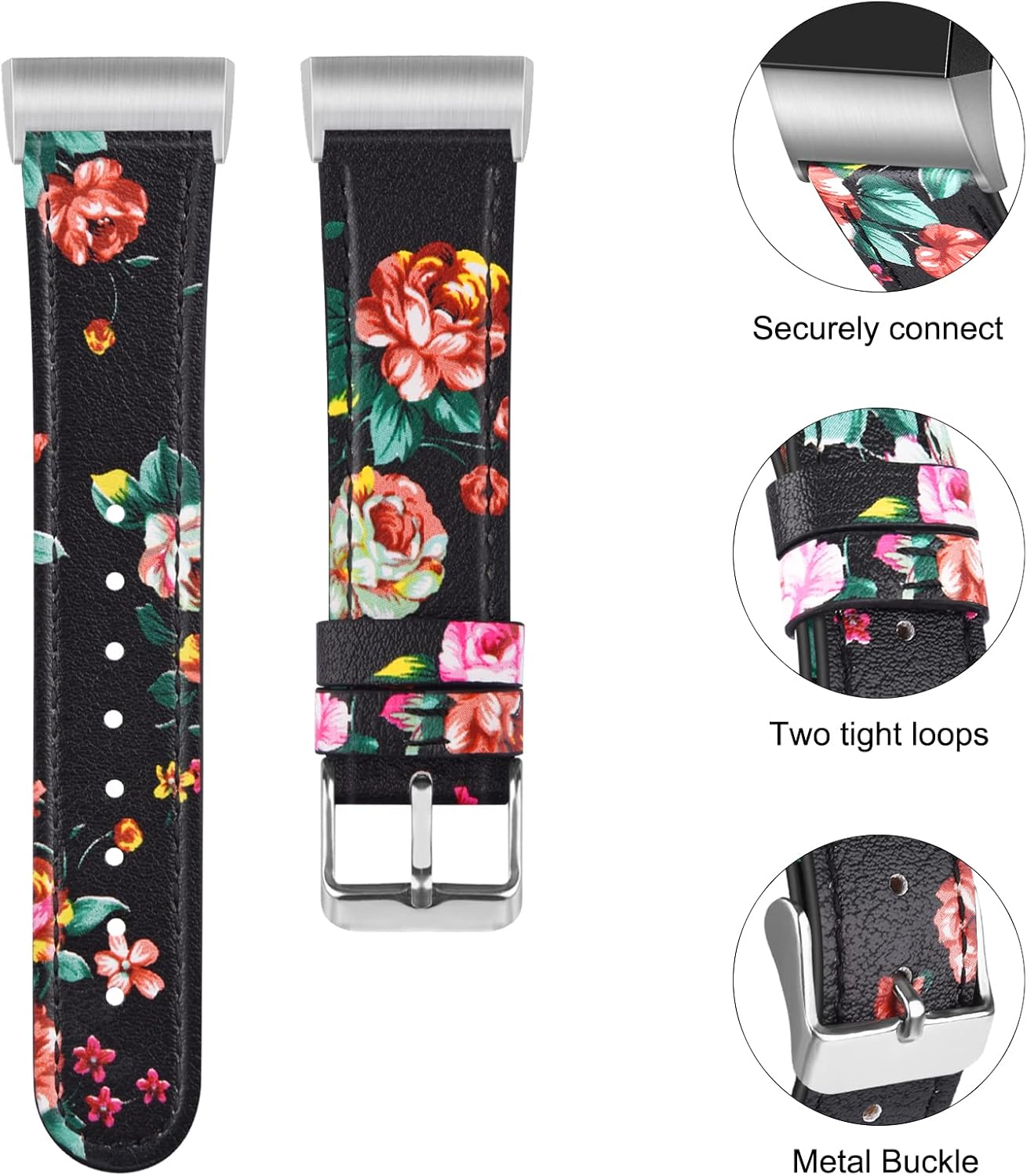 VANCLE Bandas para Fitbit Charge 4 BandFitbit Charge 3 Band para mujeres y hombres, pulsera de cuero con conectores metálicos para Fitbit Charge 3