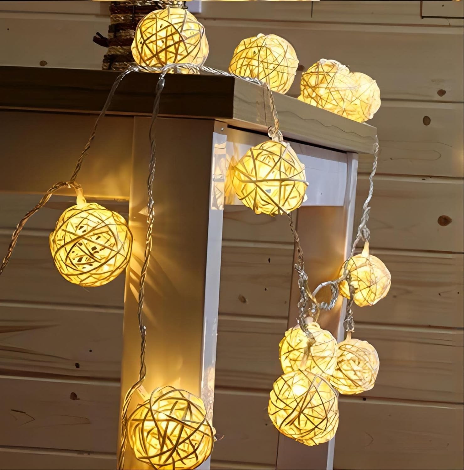 Guirnalda de luces de hadas de bola de ratán de 9.8 pies y 20 pies enchufable, iluminación cálida romántica flexible para decoración del hogar